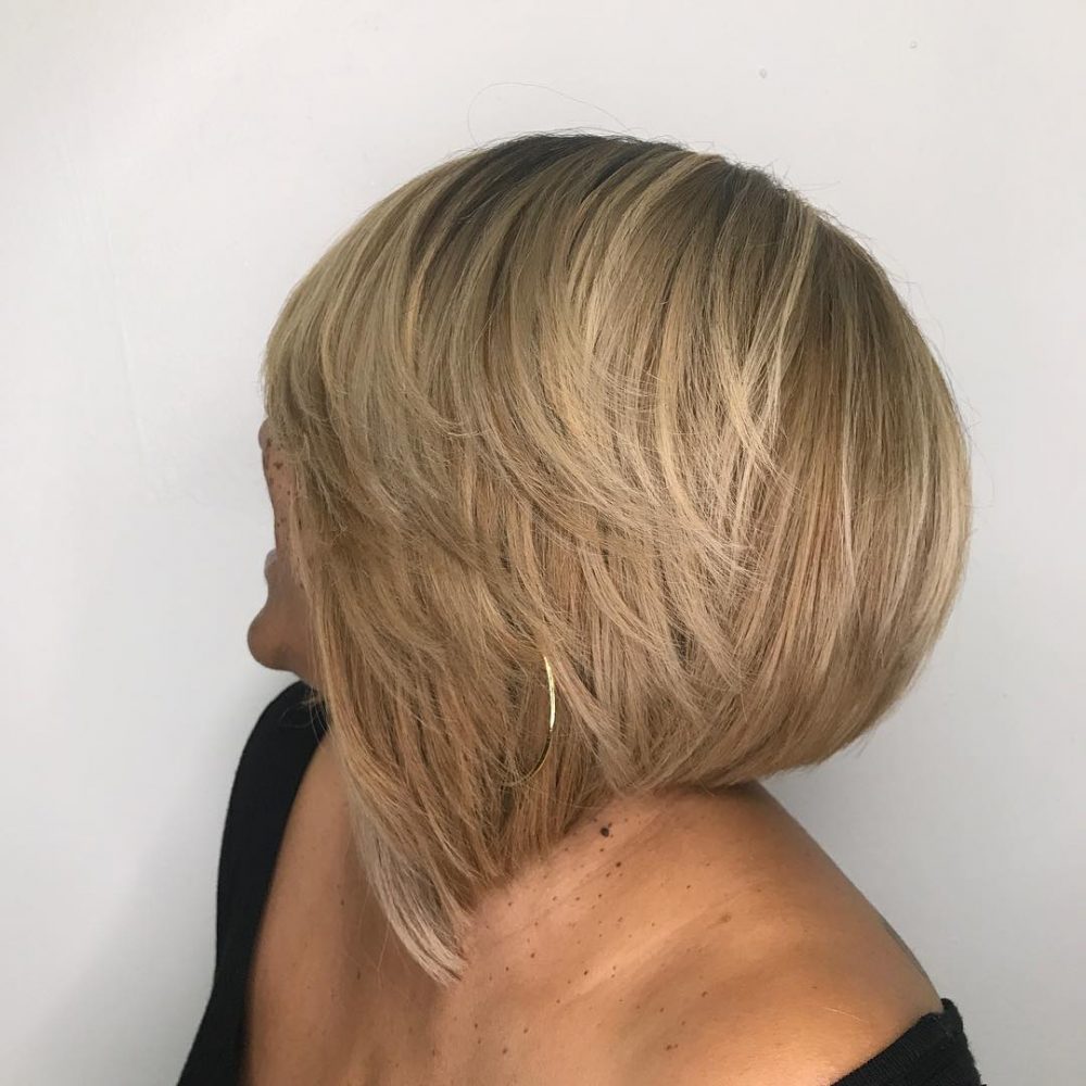 Angled bob with longer front sections and shorter back.