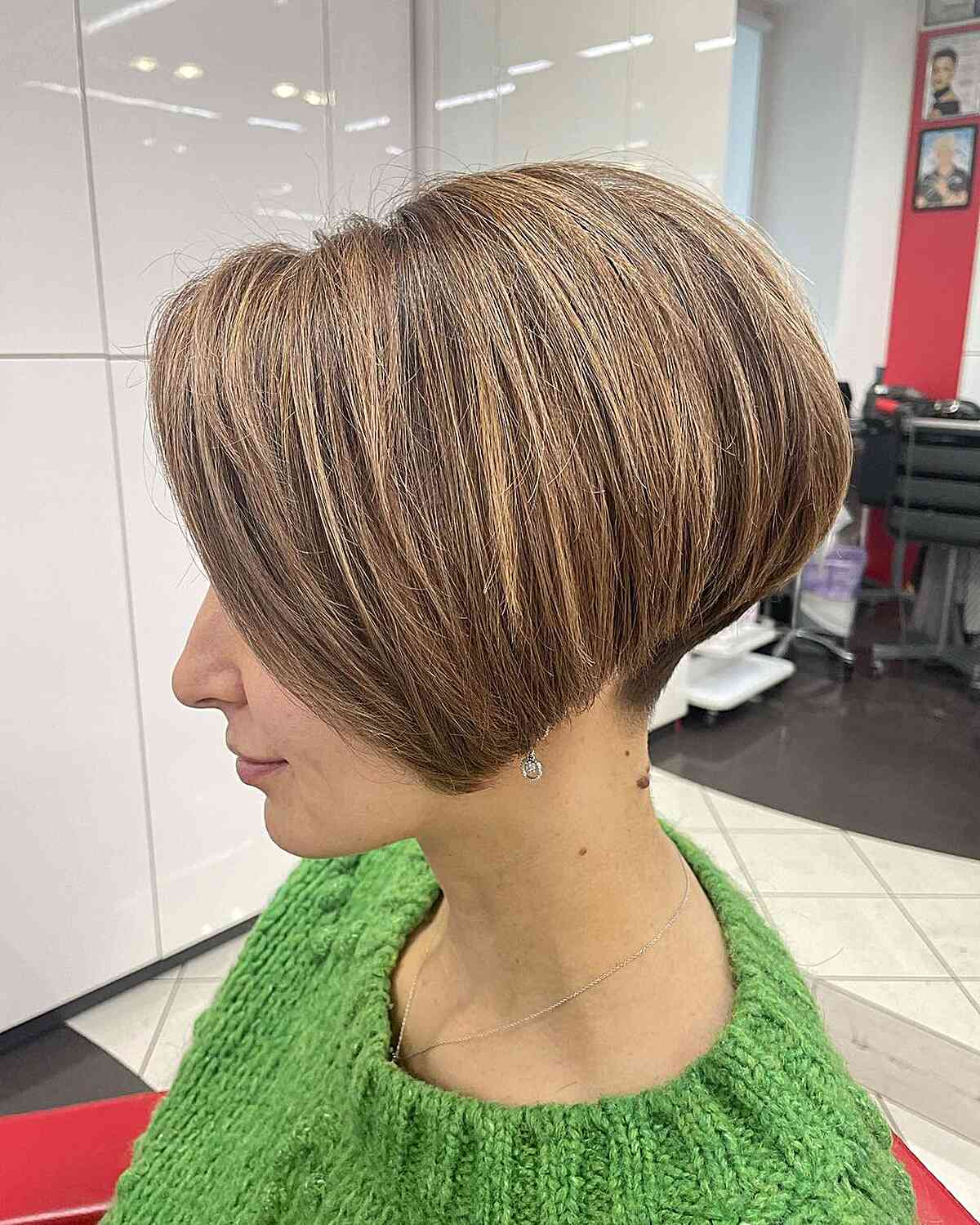 Short wedge cut with nape undercut and smooth layers