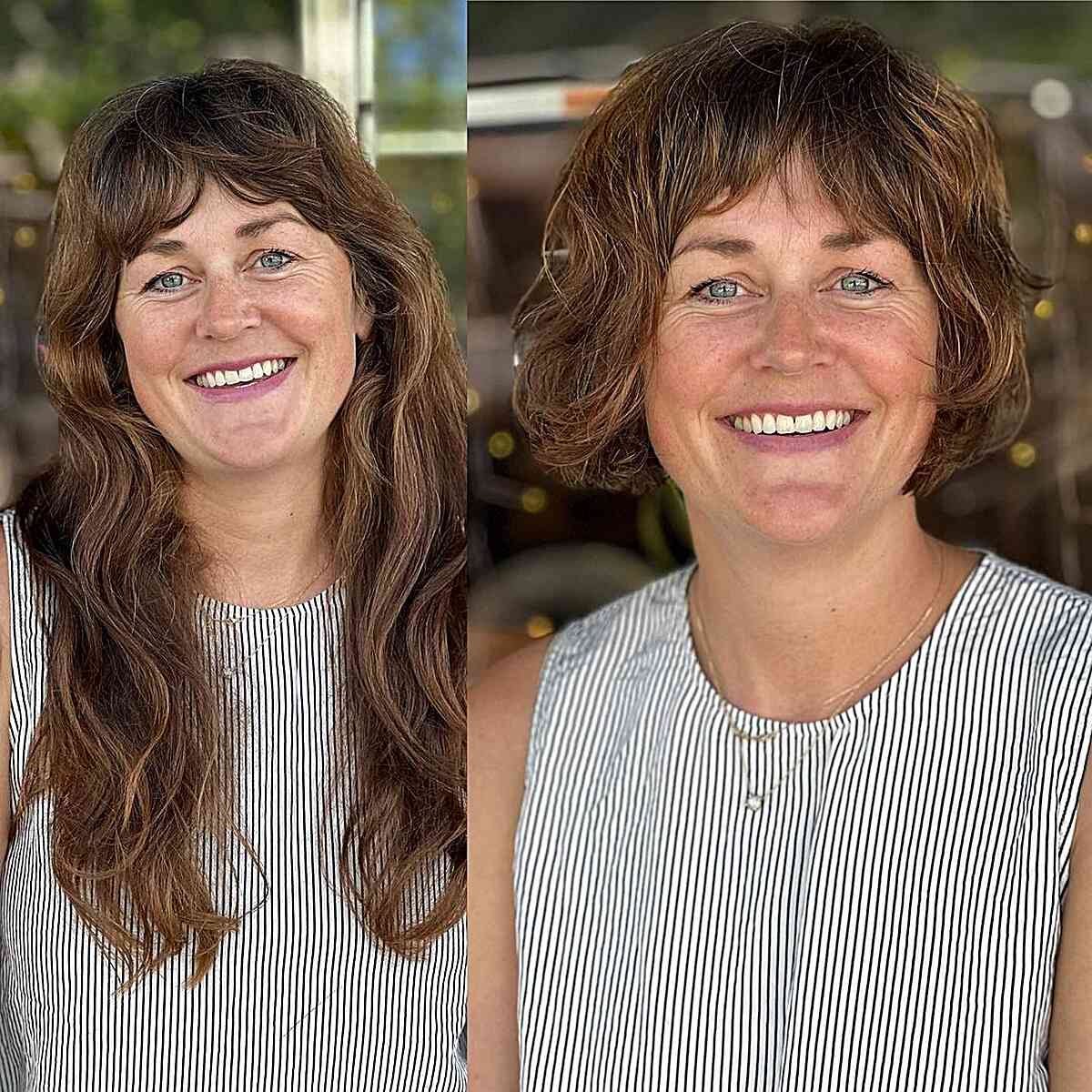 Tousled short bob with shaggy layers and brown highlights