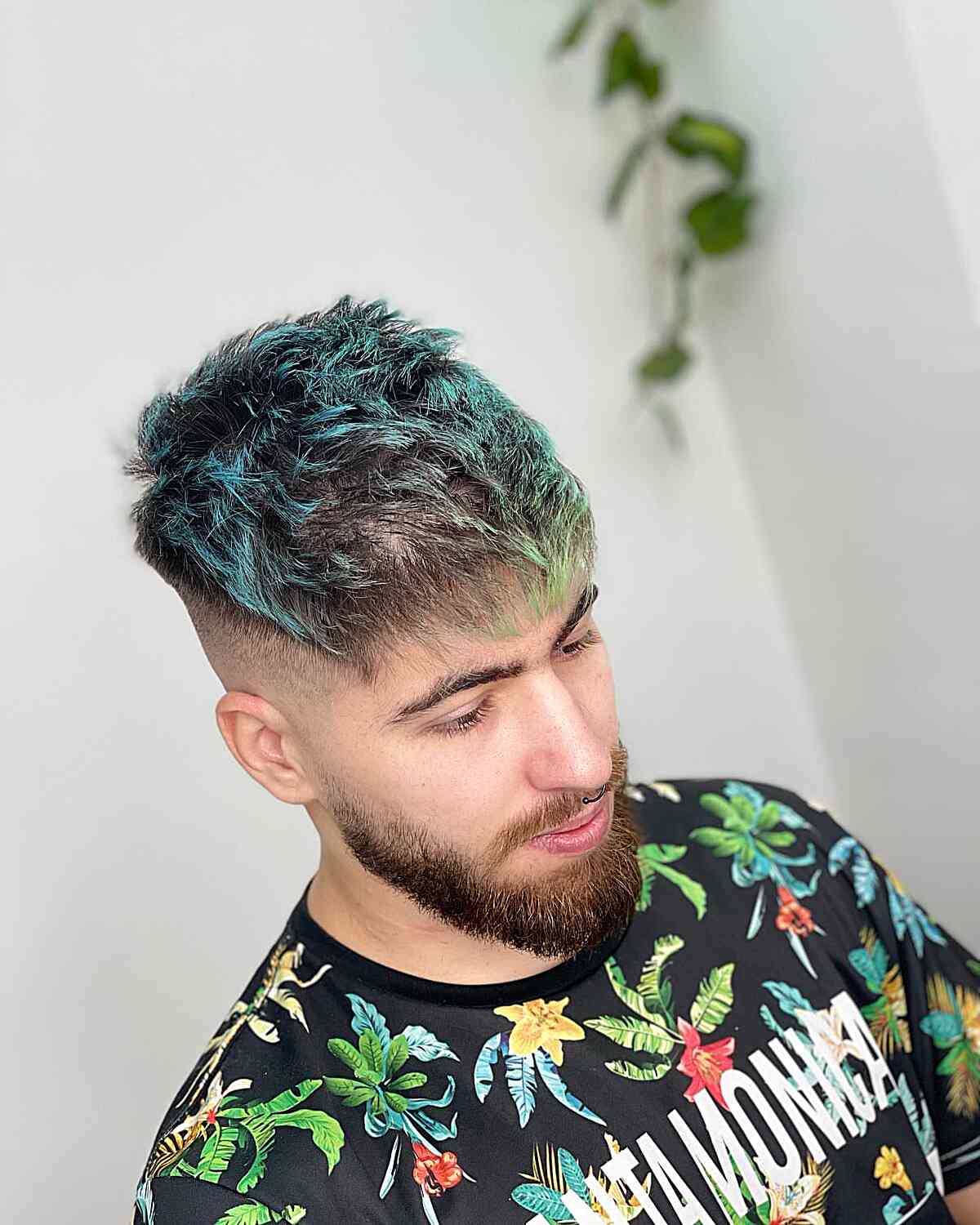 Undercut with teal and green top color