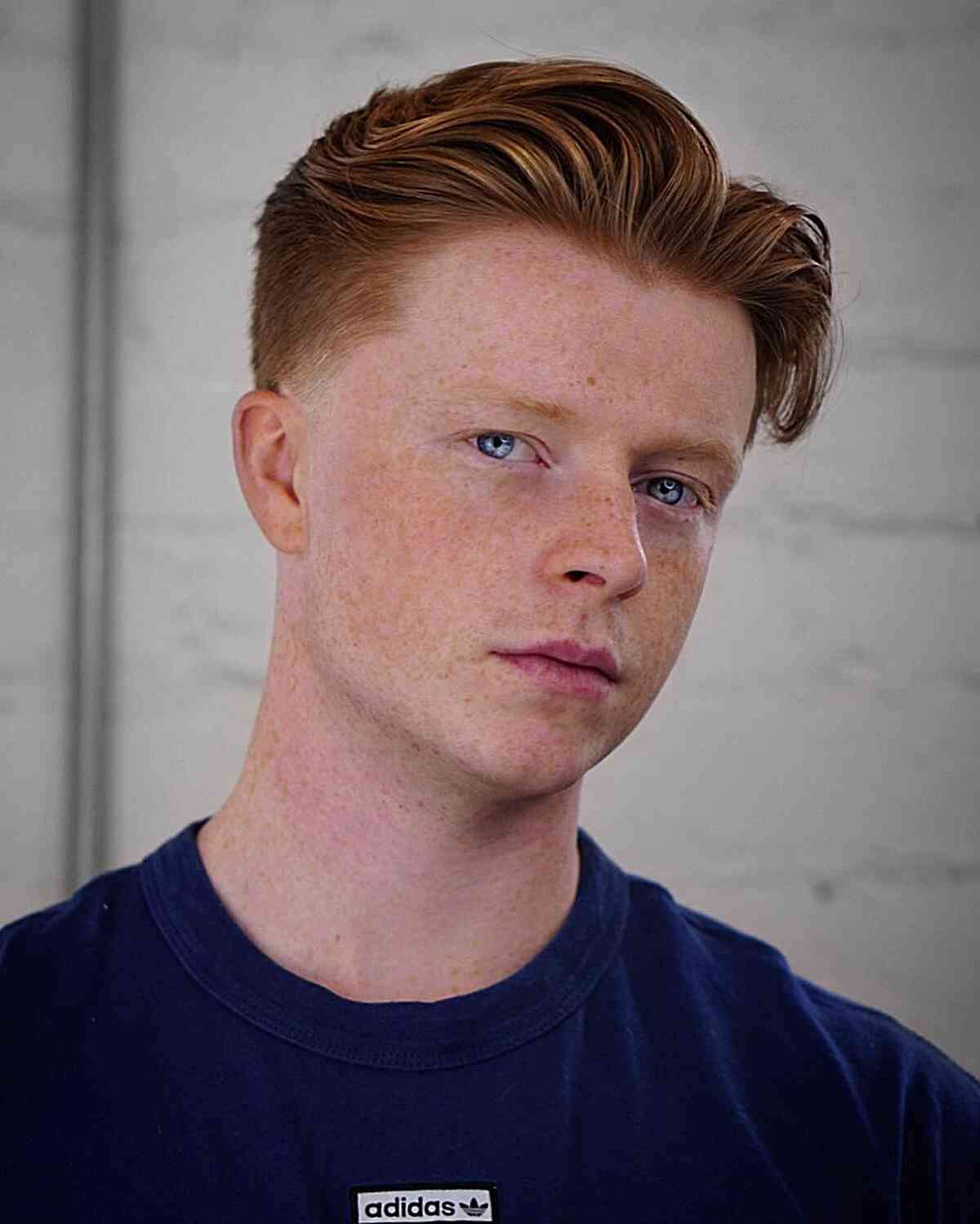 Quiff with warm auburn-brown color