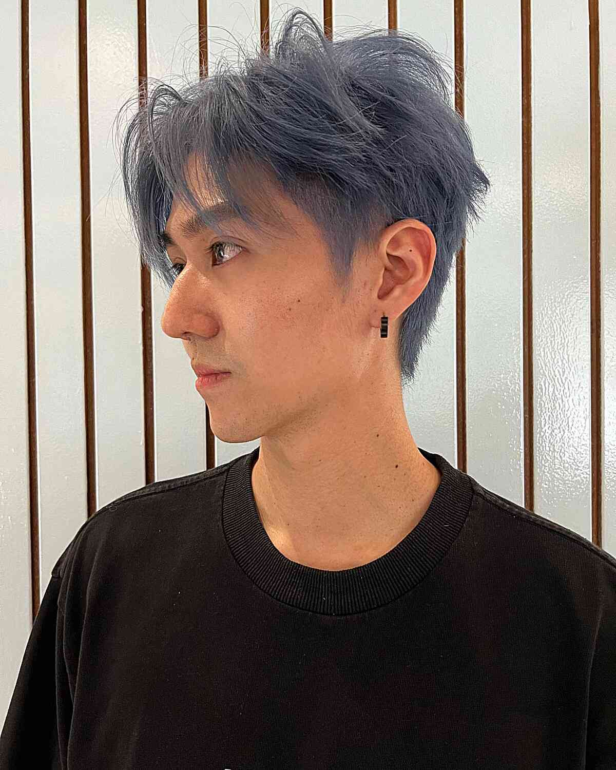 Layered blue-gray shag with long fringe